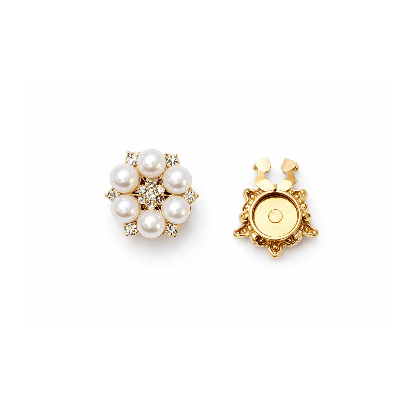 Pair of pearl decor with gold accents on a white background